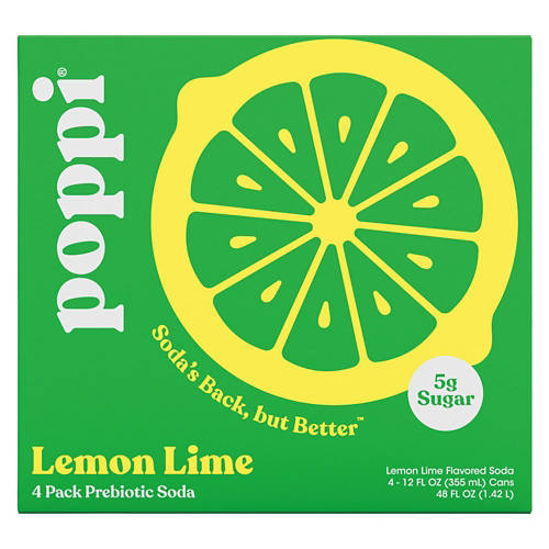 Poppi Lemon Lime Prebiotic Soda, 4 Pack